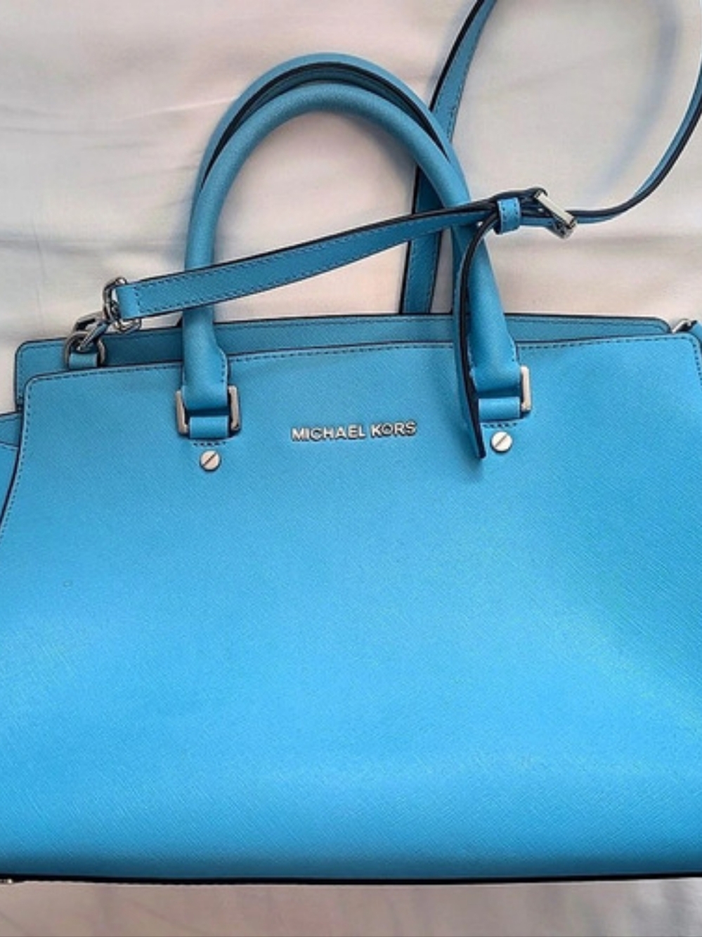 Michael Kors Selma Medium Saffiano Leather Satchel Blue